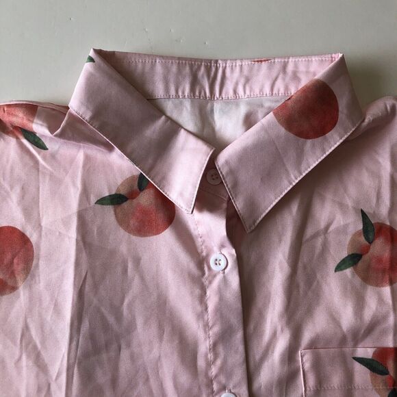 Shein Peach Boxy Shirt Women Pink Peach Design Button Collar Short Sleeve Large - Picture 9 of 12